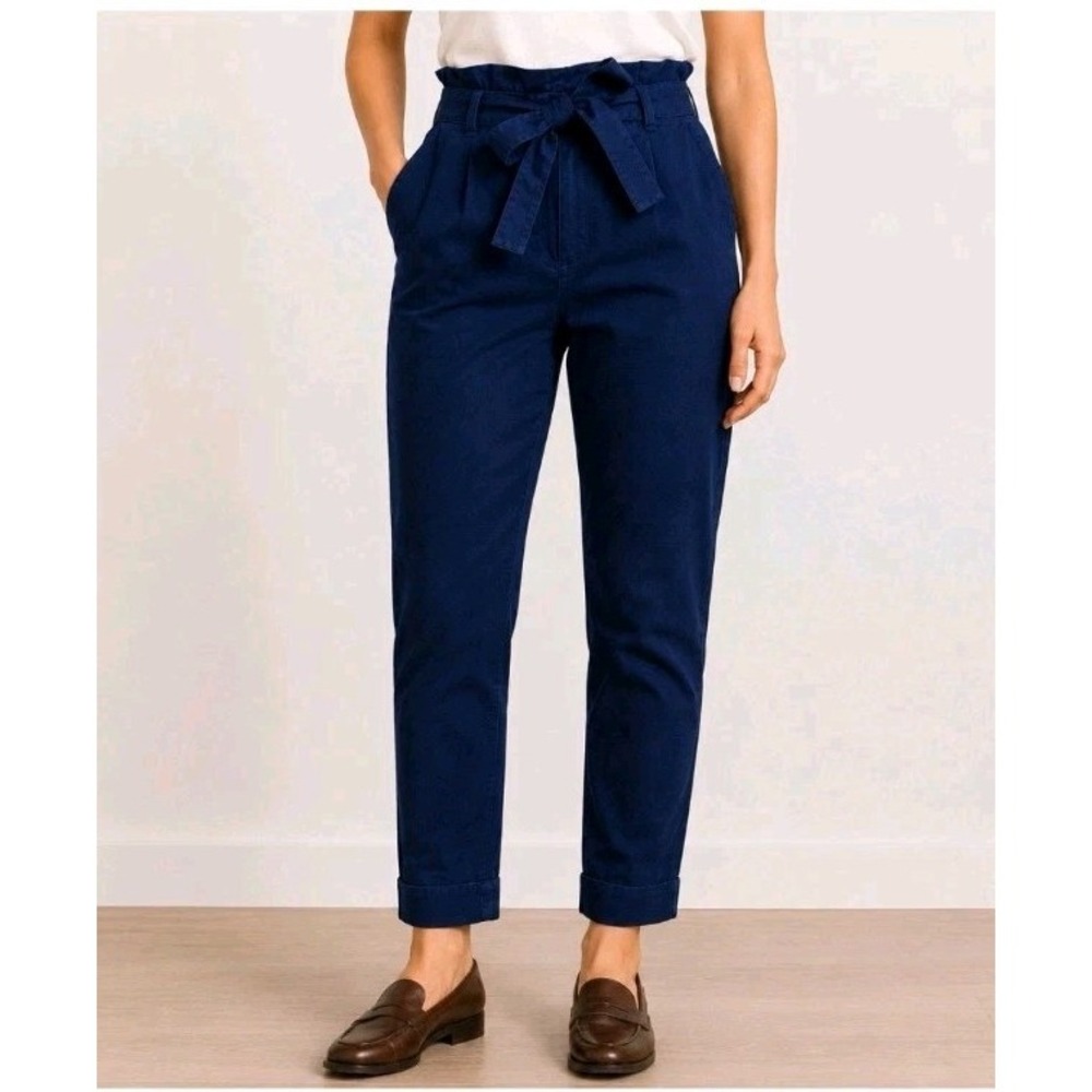 Boden Linen Blend Paperbag Tie Waist Ankle Pants Womens 16/18 Navy Blue